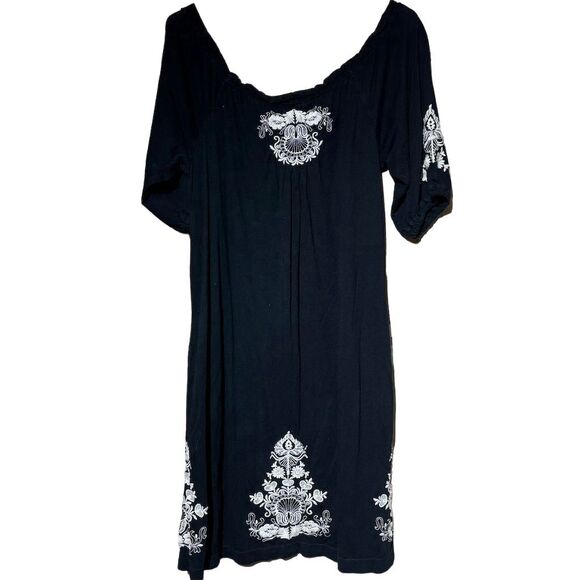 Johnny Was Black Boho Embroidered Dress Size S Knee Length 3/4 Sleeve - Picture 2 of 4